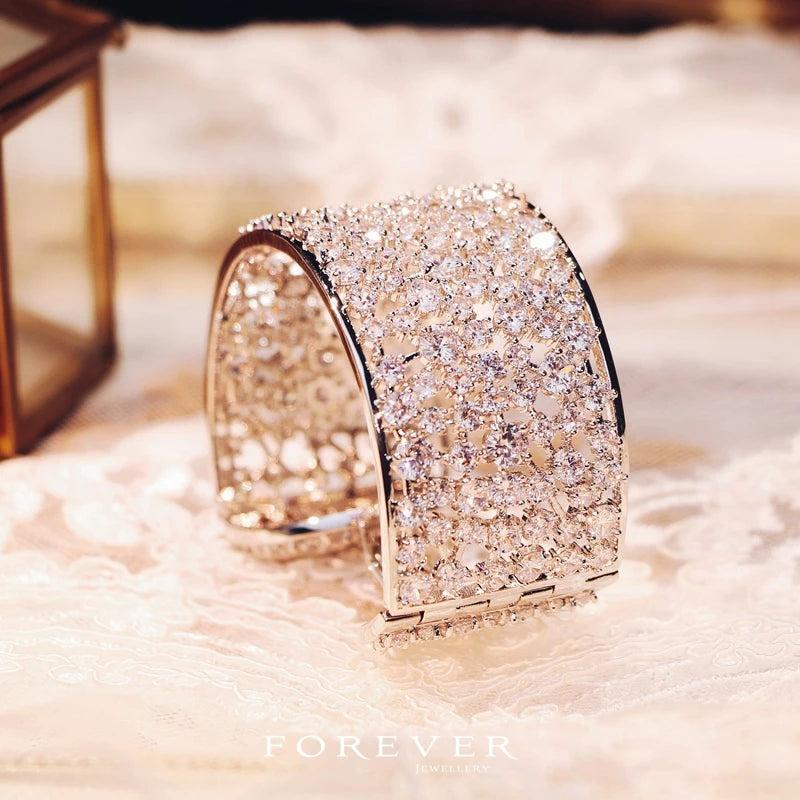 14K Gold Moissanite Diamond Bangle Bracelet For Women Bridal Wedding Bangle Trendy Party Jewelry
