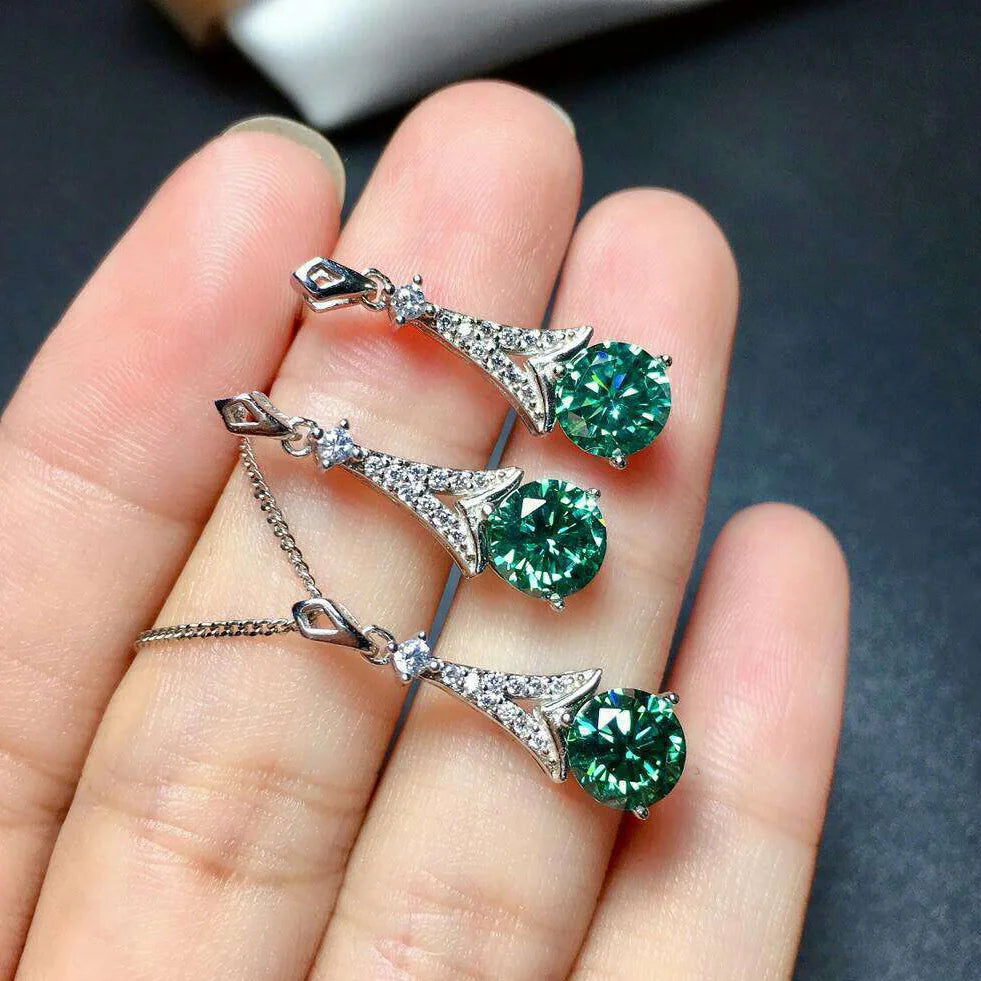 Luxury 1ct Green Moissanite Jewelry set 925 Sterling Silver Party Wedding Earrings Necklace For Women Bridal Jewelry Gift