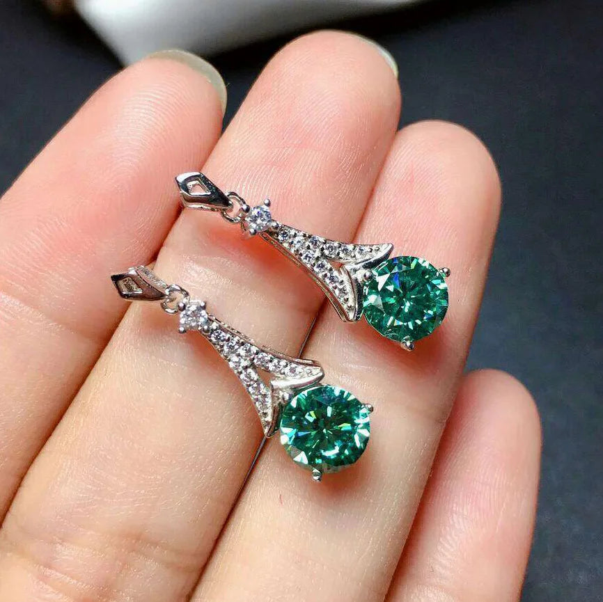 Luxury 1ct Green Moissanite Jewelry set 925 Sterling Silver Party Wedding Earrings Necklace For Women Bridal Jewelry Gift