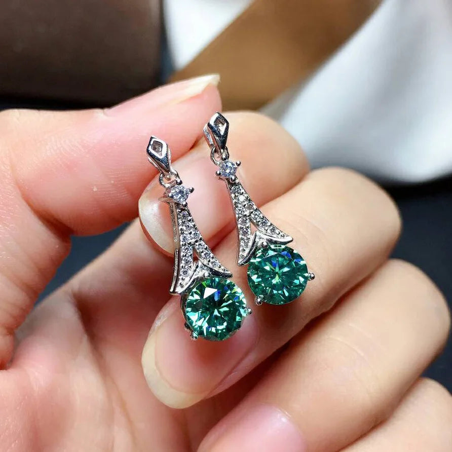 Luxury 1ct Green Moissanite Jewelry set 925 Sterling Silver Party Wedding Earrings Necklace For Women Bridal Jewelry Gift