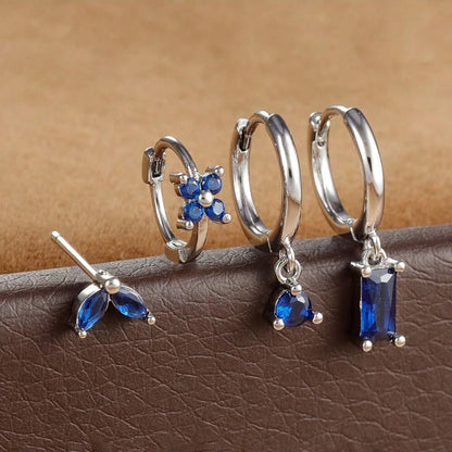 4pcs Fashion Cubic Zirconia Flower Hoop Earrings Set