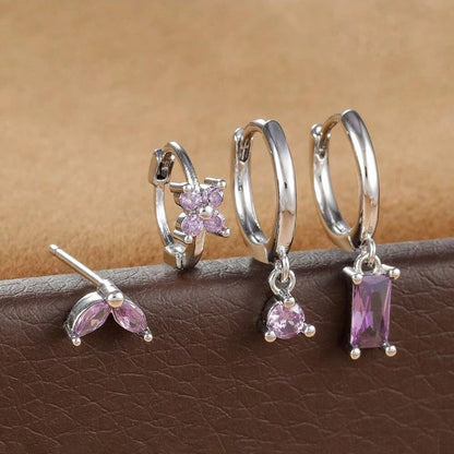 4pcs Fashion Cubic Zirconia Flower Hoop Earrings Set