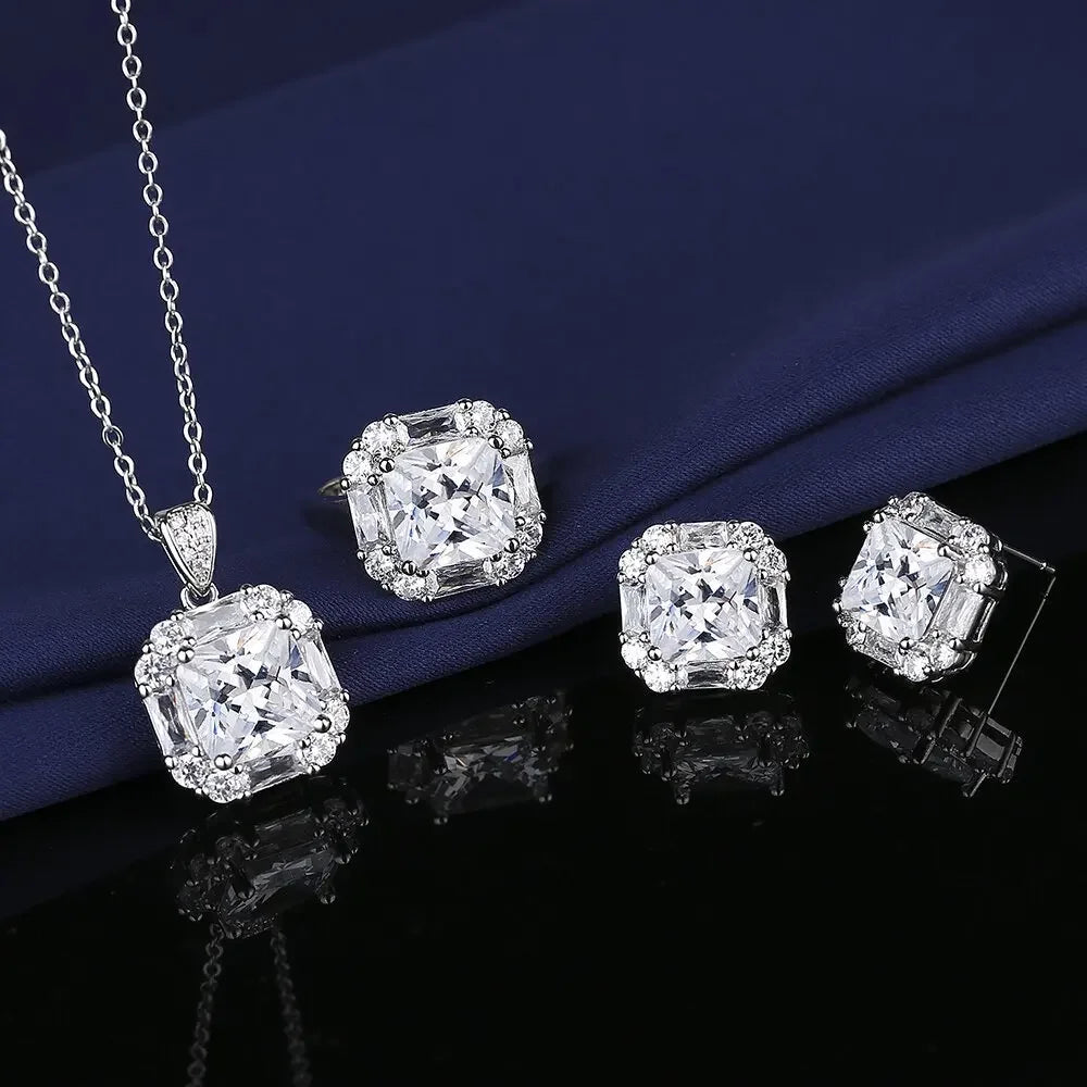 Valuable Lab Diamond Jewelry Set 925 Sterling Silver Party Wedding Rings Earrings Necklace for Women Moissanite Bridal Jewelry