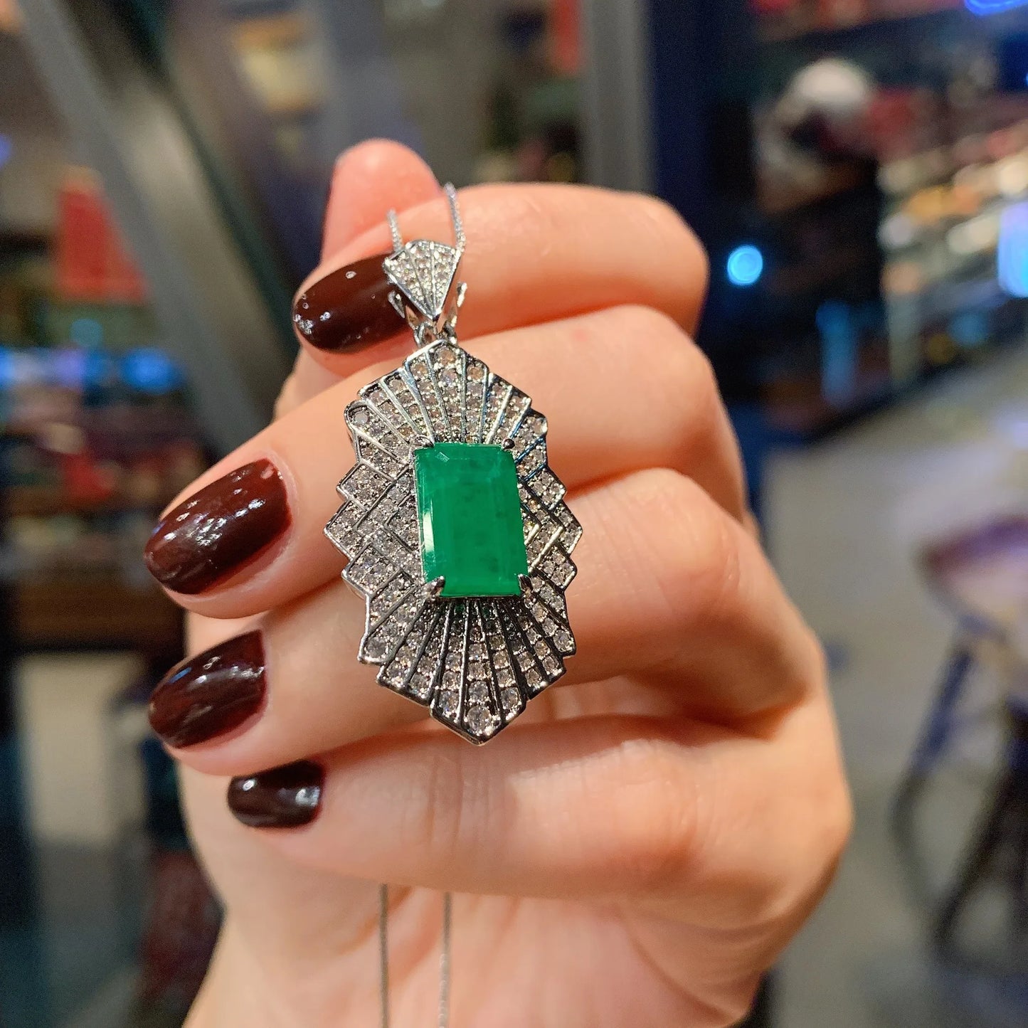 Fashion 925 Sterling Silver 8*12mm Emerald Green Gemstone High Carbon Diamond Pendant Necklace Ring Set Women Jewelry Gift