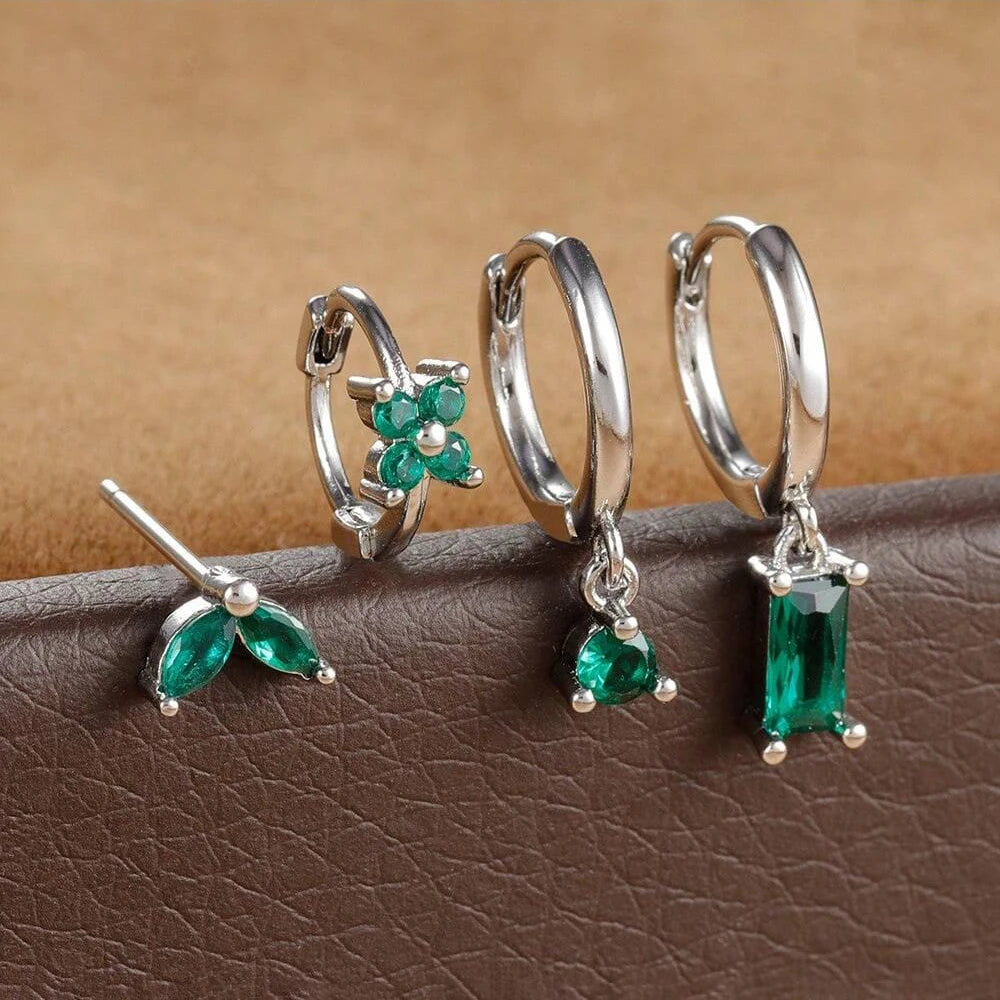 4pcs Fashion Cubic Zirconia Flower Hoop Earrings Set