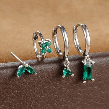 4pcs Fashion Cubic Zirconia Flower Hoop Earrings Set