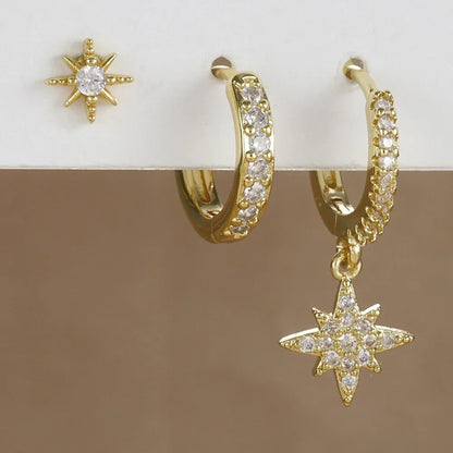 3 Piece Fashion Star Drop Earrings Set