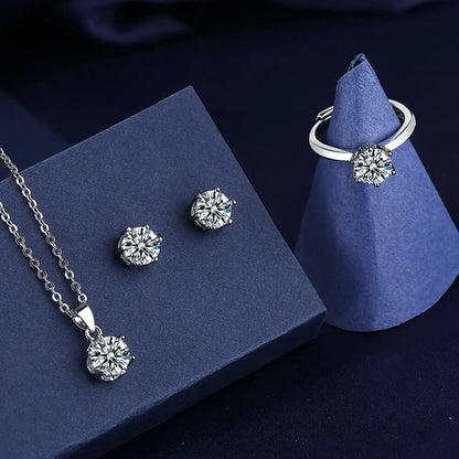 Hot Sale 925 Sterling Silver Moissanite Jewelry Set for Women Necklace Earrings Ring Set, Luxury Bridal Wedding Jewelry Gift