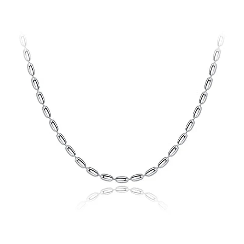 45/55CM Length 925 Sterling Silver Neck Rugby Rice Grains Chain Necklaces Women Luxury Jewelry Charms Accessories Argent 925