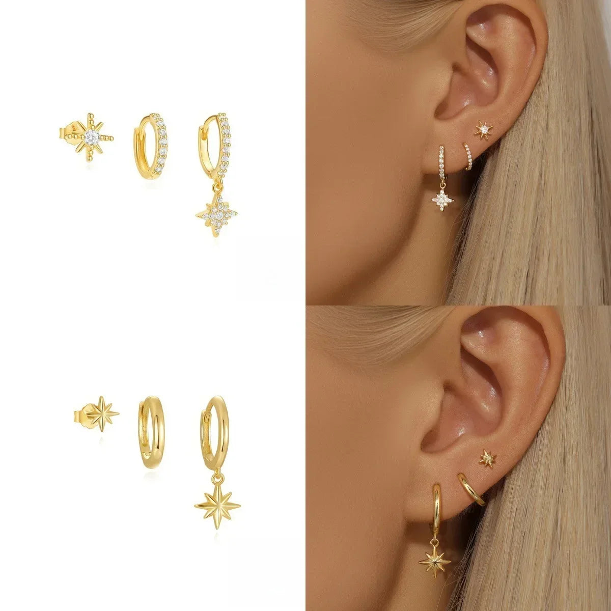 3 Piece Fashion Star Drop Earrings Set