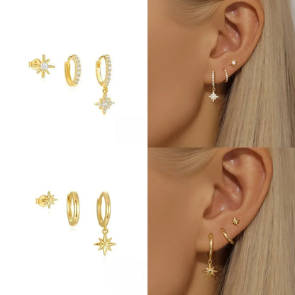 3 Piece Fashion Star Drop Earrings Set