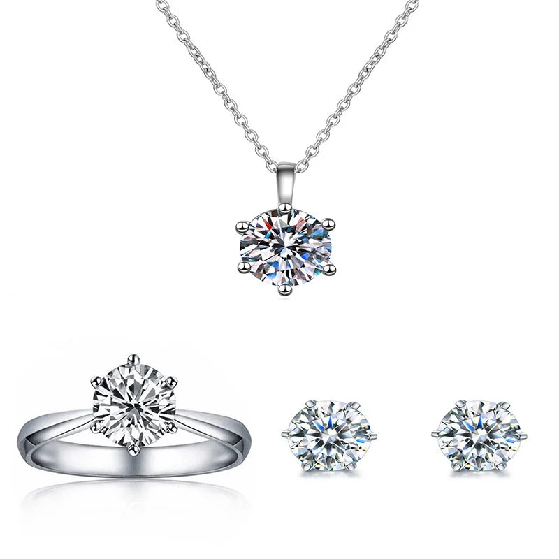 Hot Sale 925 Sterling Silver Moissanite Jewelry Set for Women Necklace Earrings Ring Set, Luxury Bridal Wedding Jewelry Gift