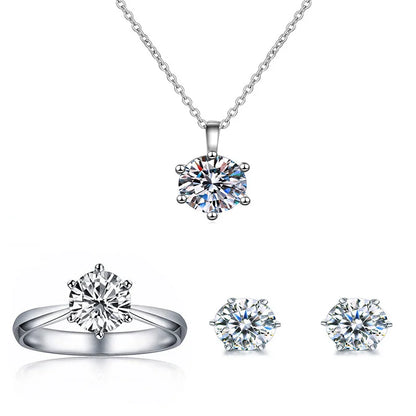 Hot Sale 925 Sterling Silver Moissanite Jewelry Set for Women Necklace Earrings Ring Set, Luxury Bridal Wedding Jewelry Gift
