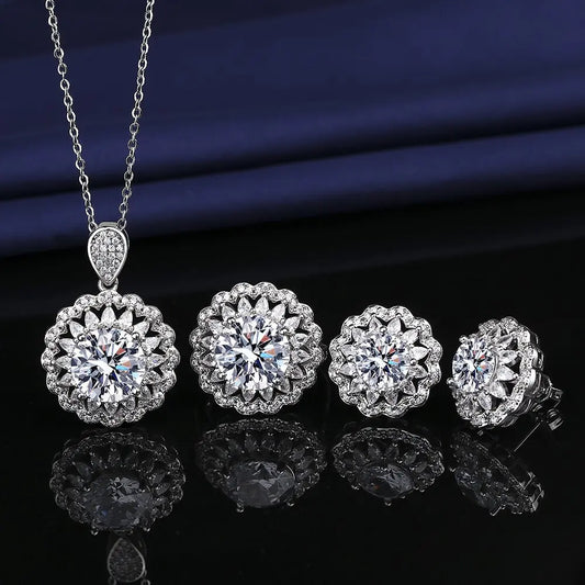 Valuable Lab Diamond Jewelry Set 925 Sterling Silver Party Wedding Rings Earrings Necklace for Women Moissanite Bridal Jewelry
