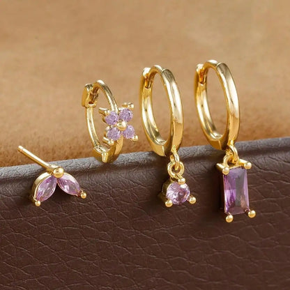 4pcs Fashion Cubic Zirconia Flower Hoop Earrings Set