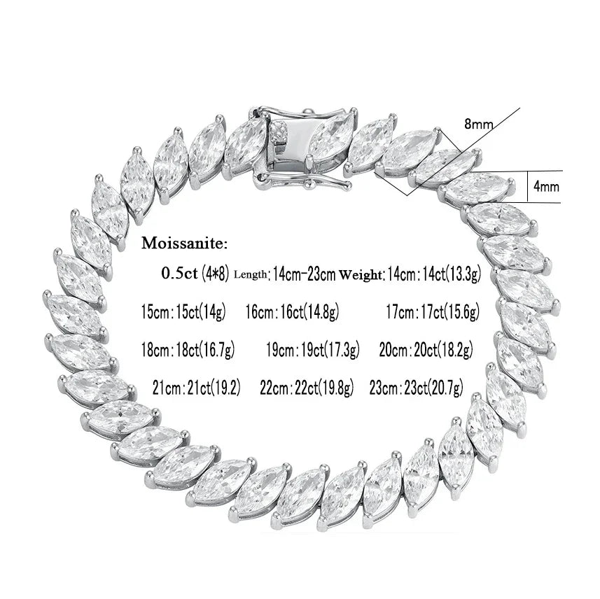 0.5CT Marquise Cut Moissanite Tennis Bracelet For Women 925 Sterling Silver Party Hand Chain Lab Diamond 18K Plated Gift Jewelry