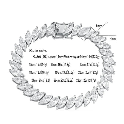 0.5CT Marquise Cut Moissanite Tennis Bracelet For Women 925 Sterling Silver Party Hand Chain Lab Diamond 18K Plated Gift Jewelry