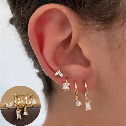 4pcs Fashion Cubic Zirconia Flower Hoop Earrings Set