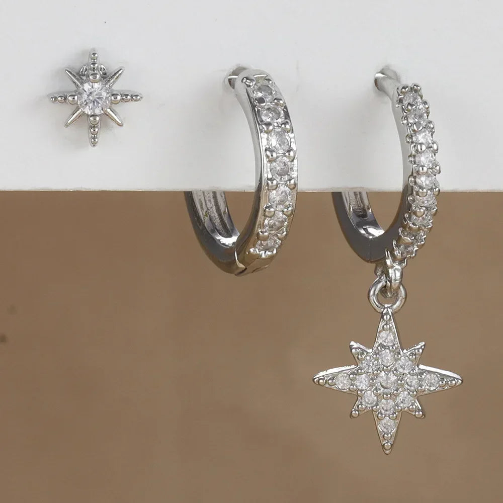 3 Piece Fashion Star Drop Earrings Set