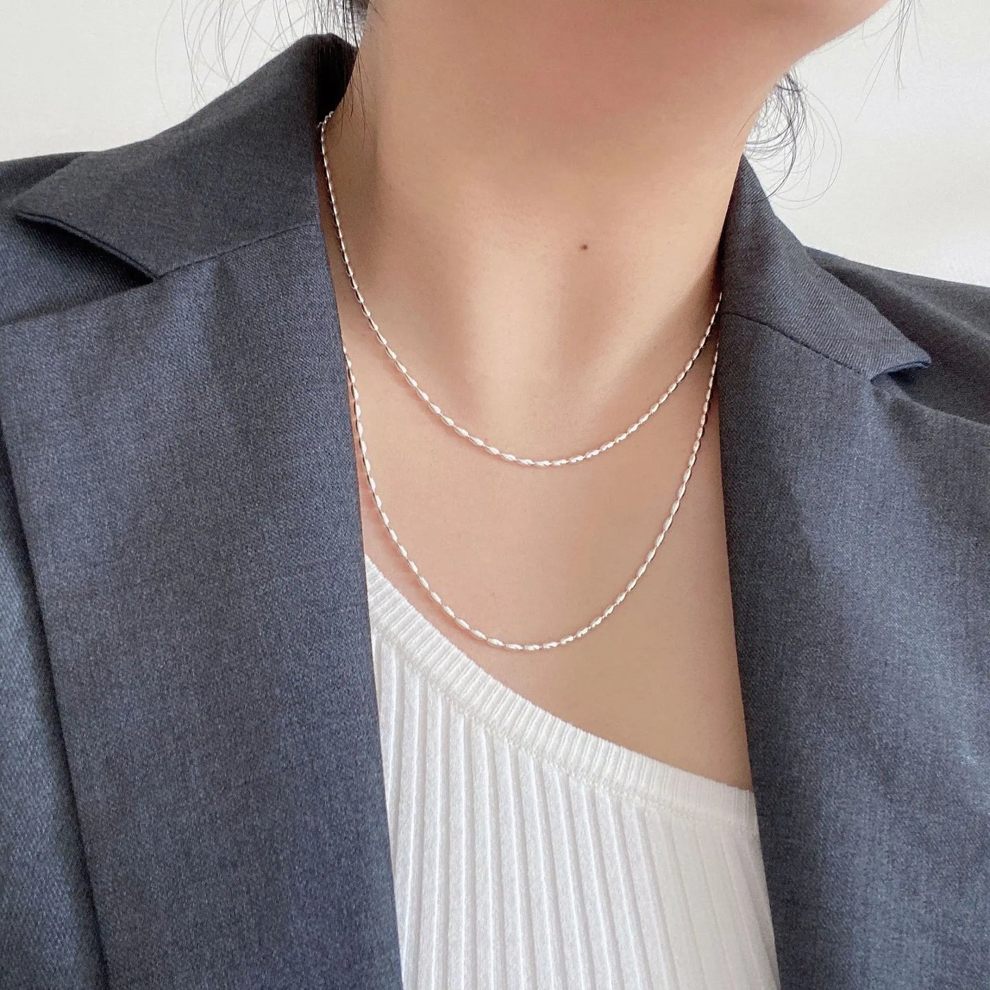 45/55CM Length 925 Sterling Silver Neck Rugby Rice Grains Chain Necklaces Women Luxury Jewelry Charms Accessories Argent 925