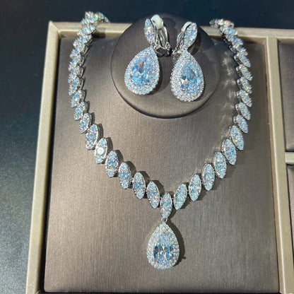 New In Imitation Moissanite Diamond Jewelry Set Explosion Flash Hot New Luxury Pendant Necklace Female Earrings Set