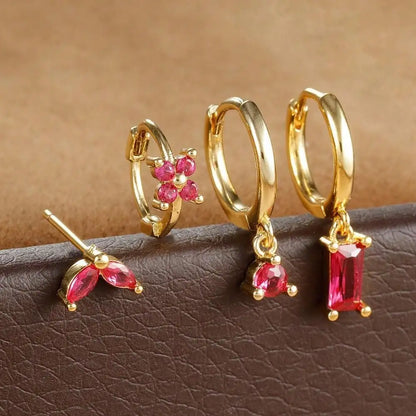 4pcs Fashion Cubic Zirconia Flower Hoop Earrings Set