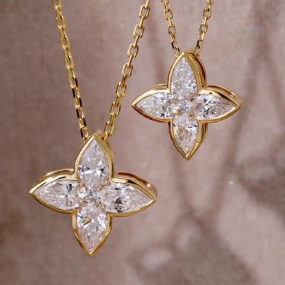 MUXIFC Full Moissanite Pendant Necklaces Fashion Flower Pear/Round Cut Diamond Neck Chain S925 Silver Wedding GRA Jewelry Gifts