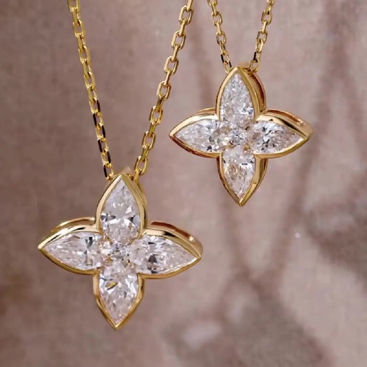 MUXIFC Full Moissanite Pendant Necklaces Fashion Flower Pear/Round Cut Diamond Neck Chain S925 Silver Wedding GRA Jewelry Gifts