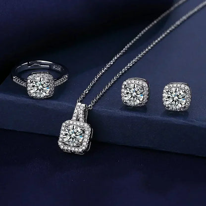 Valuable Lab Diamond Jewelry Set 925 Sterling Silver Party Wedding Rings Earrings Necklace for Women Moissanite Bridal Jewelry