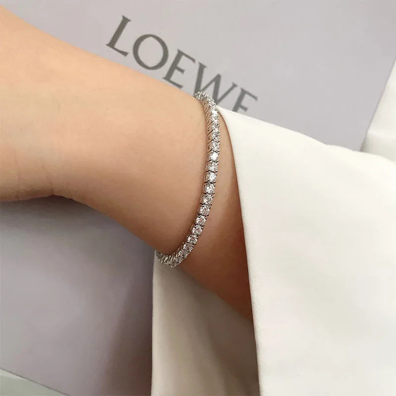 100% S925 Sterling Silver 2-6mm Real Moissanite Tennis Bracelet for Women Wedding Jewelry Christmas Exquisite Gift