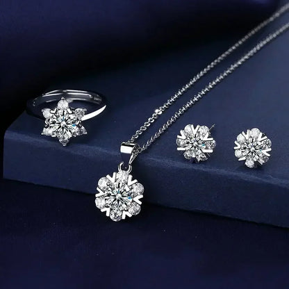 Valuable Lab Diamond Jewelry Set 925 Sterling Silver Party Wedding Rings Earrings Necklace for Women Moissanite Bridal Jewelry