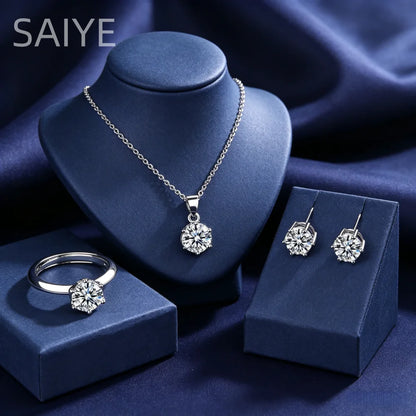 Hot Sale 925 Sterling Silver Moissanite Jewelry Set for Women Necklace Earrings Ring Set, Luxury Bridal Wedding Jewelry Gift