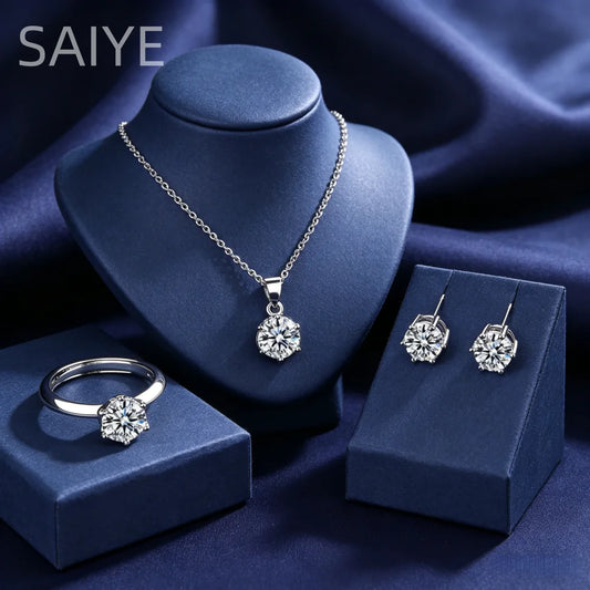 Hot Sale 925 Sterling Silver Moissanite Jewelry Set for Women Necklace Earrings Ring Set, Luxury Bridal Wedding Jewelry Gift