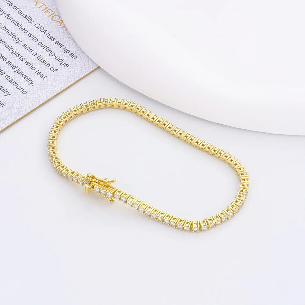 100% S925 Sterling Silver 2-6mm Real Moissanite Tennis Bracelet for Women Wedding Jewelry Christmas Exquisite Gift
