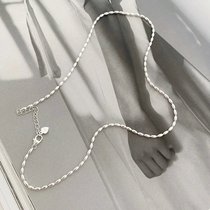 45/55CM Length 925 Sterling Silver Neck Rugby Rice Grains Chain Necklaces Women Luxury Jewelry Charms Accessories Argent 925
