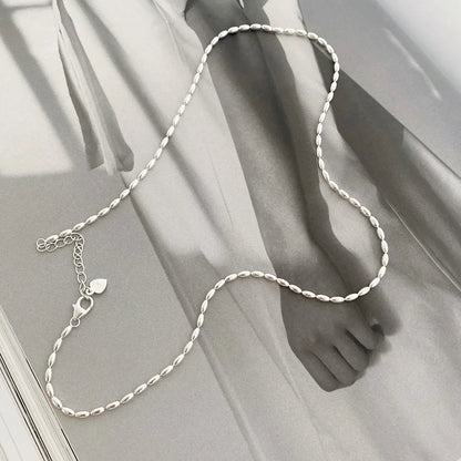 45/55CM Length 925 Sterling Silver Neck Rugby Rice Grains Chain Necklaces Women Luxury Jewelry Charms Accessories Argent 925