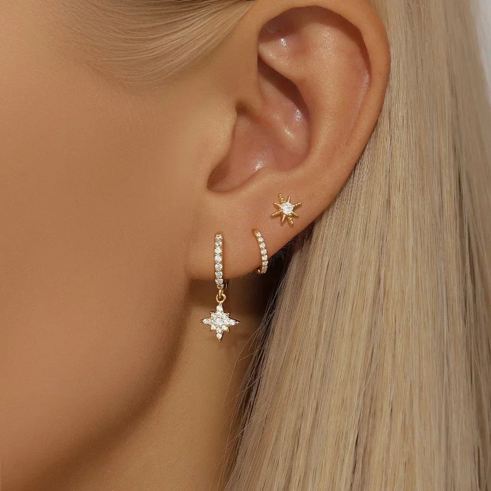 3 Piece Fashion Star Drop Earrings Set
