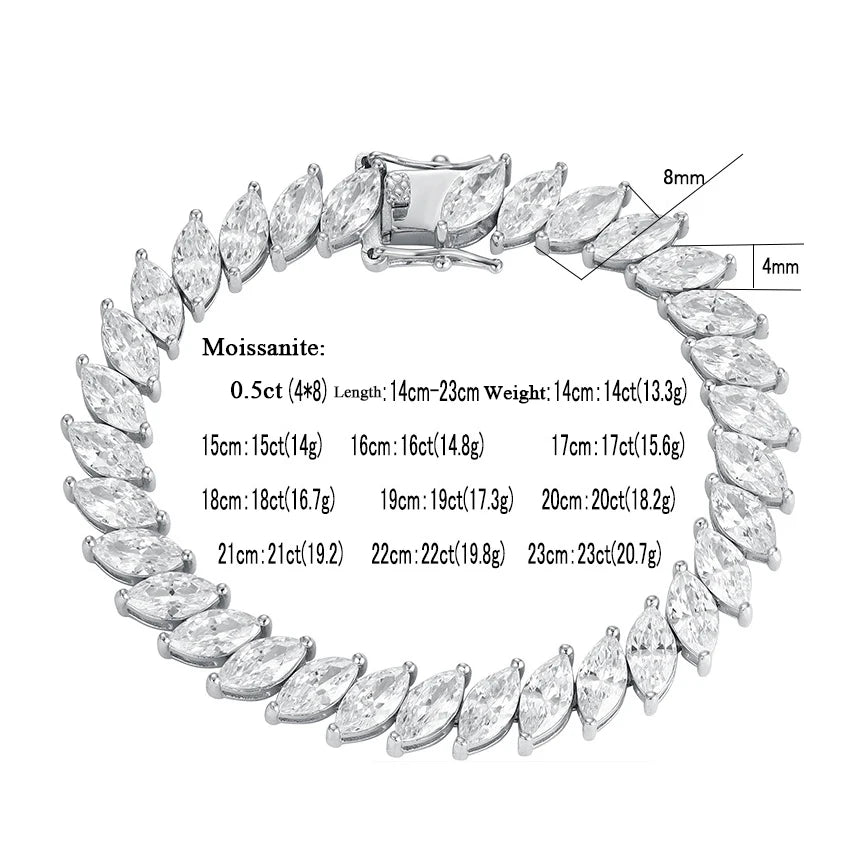 0.5CT Marquise Cut Moissanite Tennis Bracelet For Women 925 Sterling Silver Party Hand Chain Lab Diamond 18K Plated Gift Jewelry