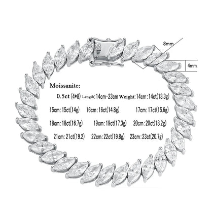 0.5CT Marquise Cut Moissanite Tennis Bracelet For Women 925 Sterling Silver Party Hand Chain Lab Diamond 18K Plated Gift Jewelry