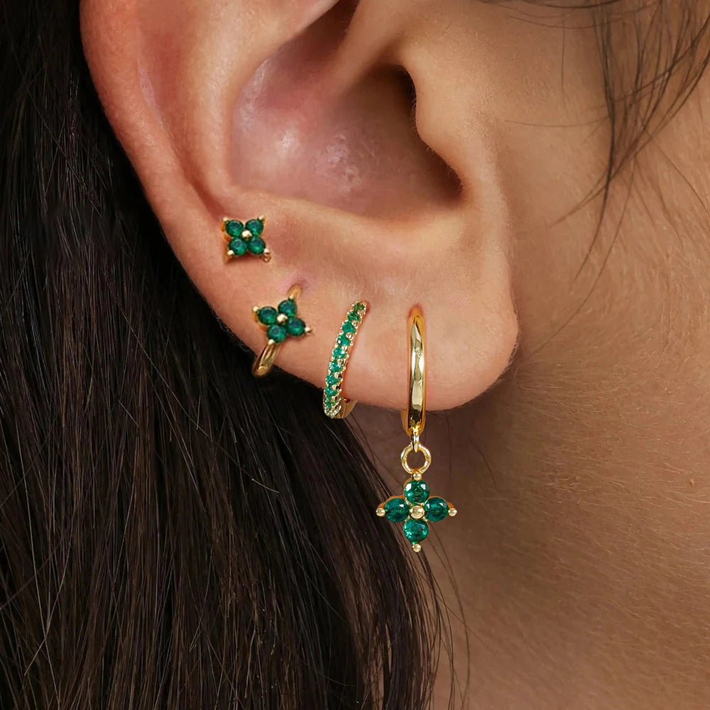 4pcs Fashion Cubic Zirconia Flower Hoop Earrings Set