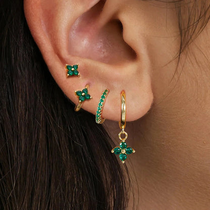 4pcs Fashion Cubic Zirconia Flower Hoop Earrings Set