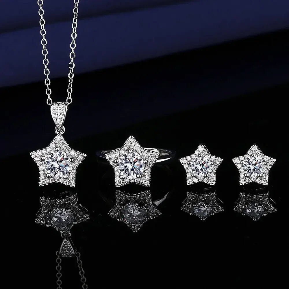 Valuable Lab Diamond Jewelry Set 925 Sterling Silver Party Wedding Rings Earrings Necklace for Women Moissanite Bridal Jewelry