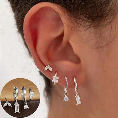 4pcs Fashion Cubic Zirconia Flower Hoop Earrings Set