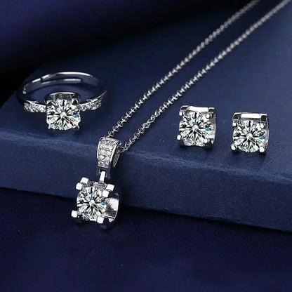 Valuable Lab Diamond Jewelry Set 925 Sterling Silver Party Wedding Rings Earrings Necklace for Women Moissanite Bridal Jewelry