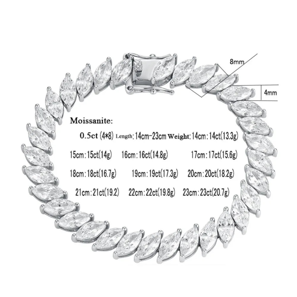 0.5CT Marquise Cut Moissanite Tennis Bracelet For Women 925 Sterling Silver Party Hand Chain Lab Diamond 18K Plated Gift Jewelry