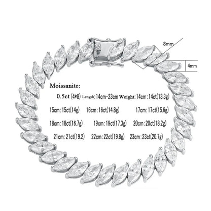 0.5CT Marquise Cut Moissanite Tennis Bracelet For Women 925 Sterling Silver Party Hand Chain Lab Diamond 18K Plated Gift Jewelry