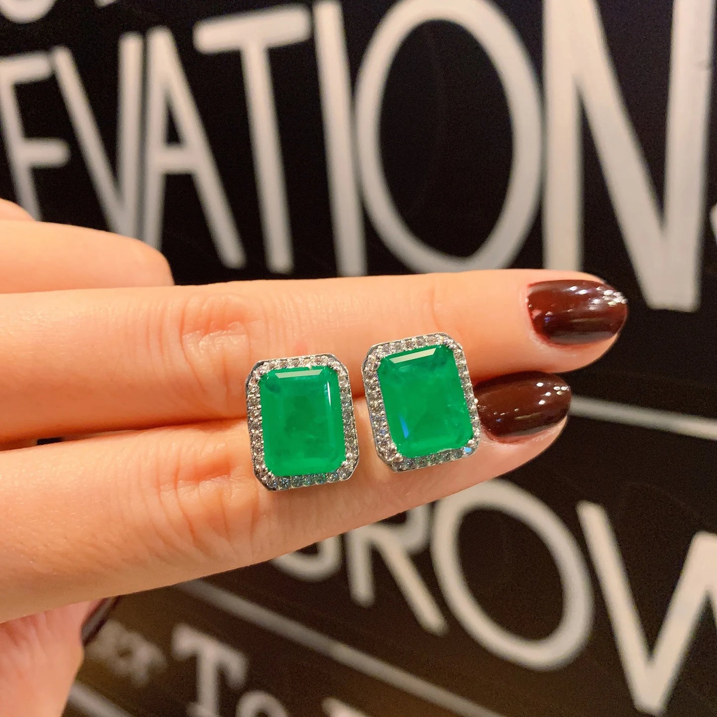 Fashion 925 Sterling Silver 8*12mm Emerald Green Gemstone High Carbon Diamond Pendant Necklace Ring Set Women Jewelry Gift