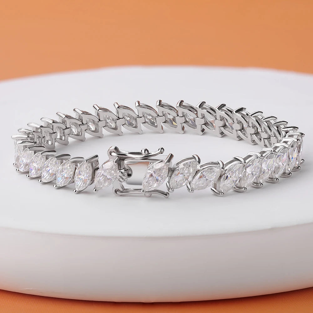 0.5CT Marquise Cut Moissanite Tennis Bracelet For Women 925 Sterling Silver Party Hand Chain Lab Diamond 18K Plated Gift Jewelry