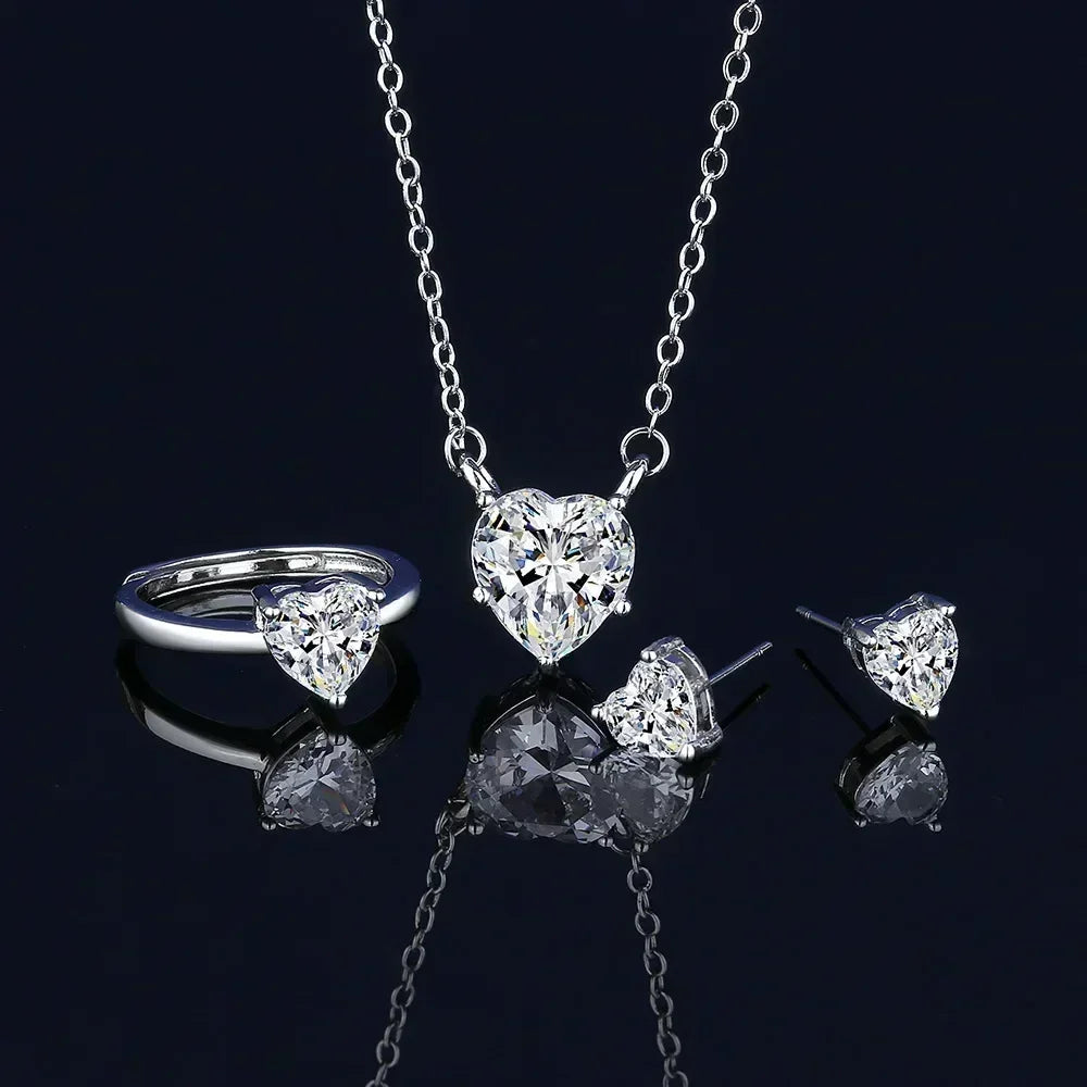 Valuable Lab Diamond Jewelry Set 925 Sterling Silver Party Wedding Rings Earrings Necklace for Women Moissanite Bridal Jewelry