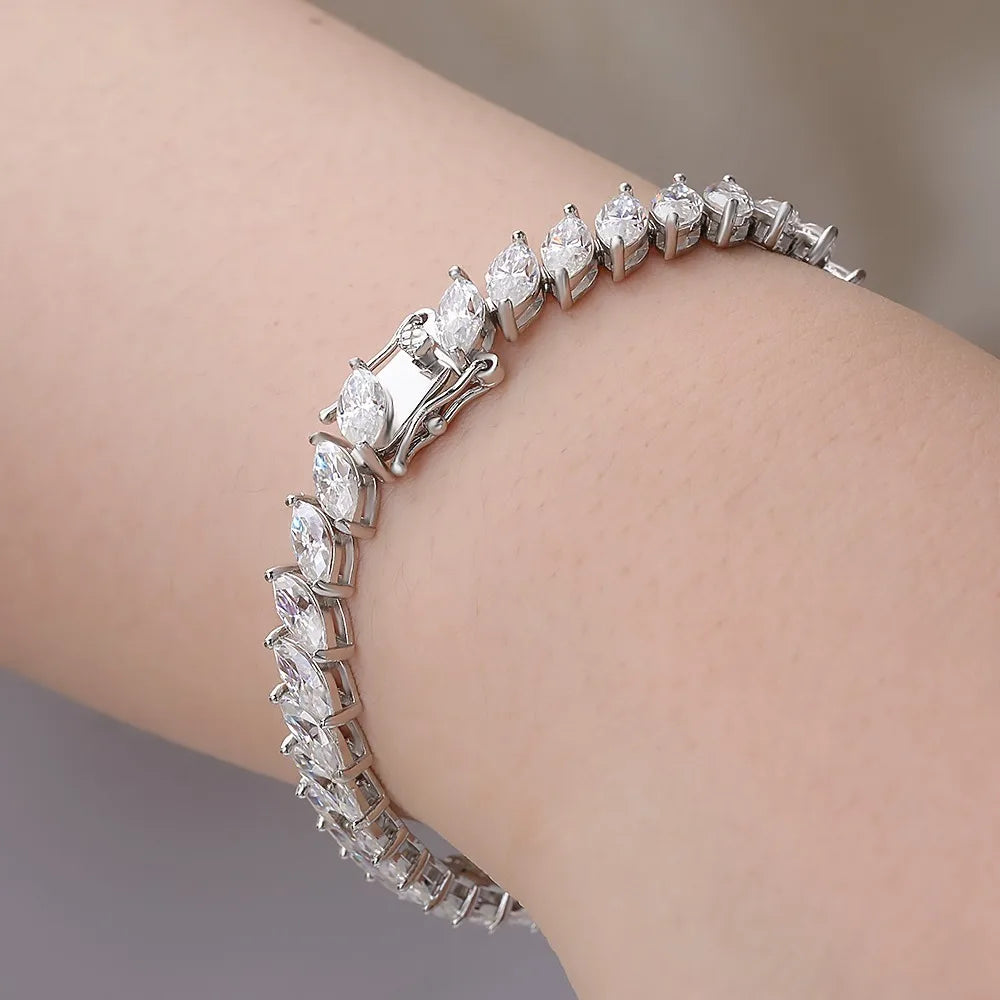 0.5CT Marquise Cut Moissanite Tennis Bracelet For Women 925 Sterling Silver Party Hand Chain Lab Diamond 18K Plated Gift Jewelry